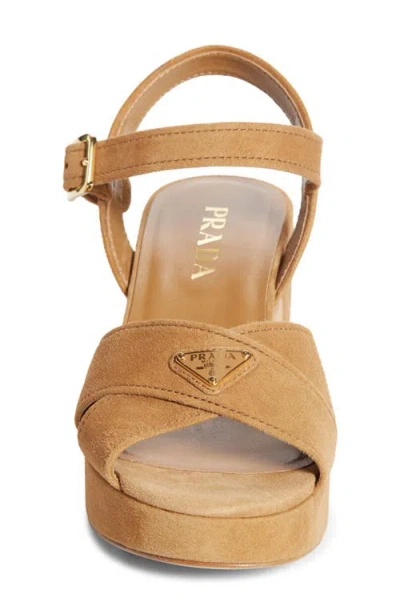 Prada Triangle Suede Platform Sandals In Brown