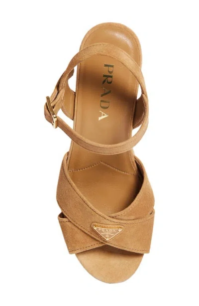Prada Triangle Suede Platform Sandals In Brown
