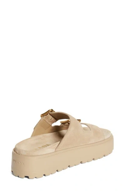 Prada Fussbett Flatform Slide Sandal In Neutral