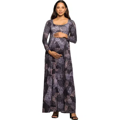 24seven Comfort Apparel Long Sleeve Empire Waist Maxi Dress In Gray