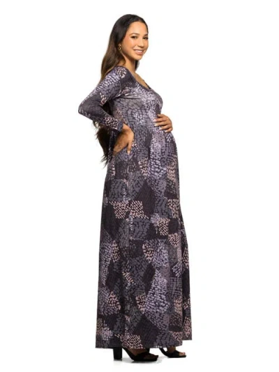 24seven Comfort Apparel Long Sleeve Empire Waist Maxi Dress In Gray