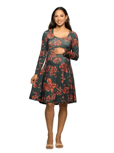24seven Comfort Apparel Women's Long Sleeve Fit And Flare Dress In Multi