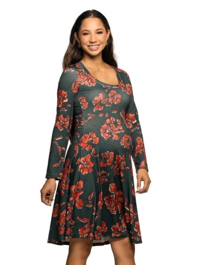 24seven Comfort Apparel Women's Long Sleeve Fit And Flare Dress In Multi