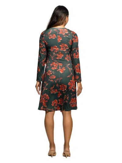 24seven Comfort Apparel Women's Long Sleeve Fit And Flare Dress In Multi