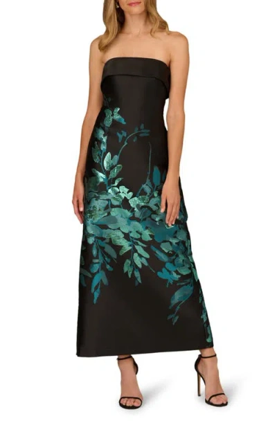 Aidan Mattox Metallic Floral Jacquard Strapless Gown In Black