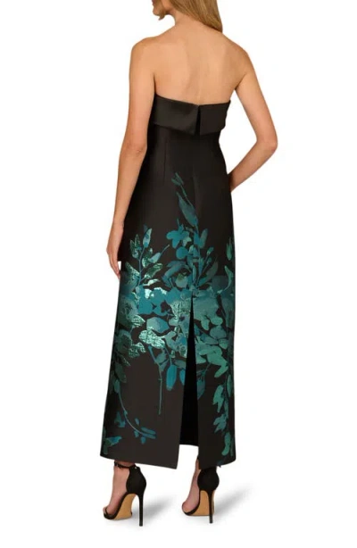 Aidan Mattox Metallic Floral Jacquard Strapless Gown In Black