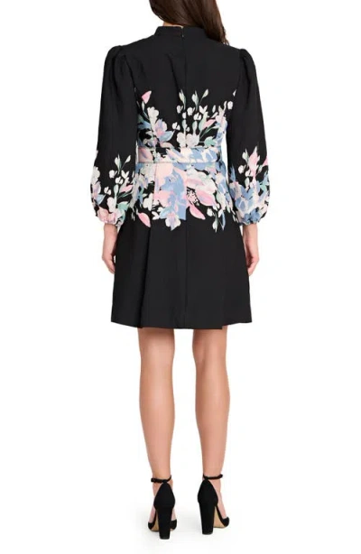Tahari Asl Print Belted Long Sleeve Dress In Black