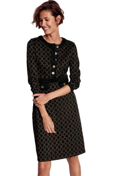 Boden Lavinia Geo Print Long Sleeve Knit Dress In Black