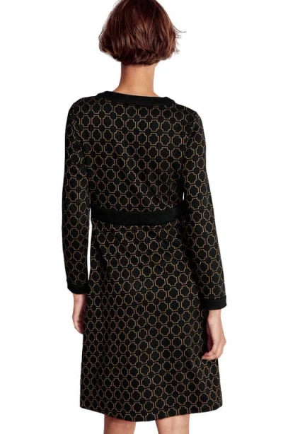 Boden Lavinia Geo Print Long Sleeve Knit Dress In Black