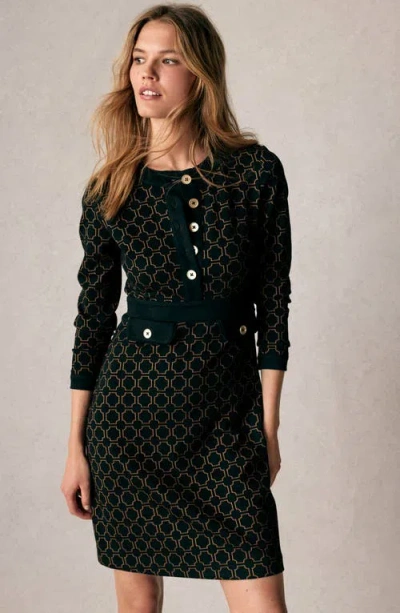 Boden Lavinia Geo Print Long Sleeve Knit Dress In Black