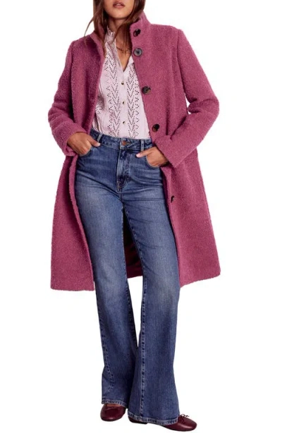 Boden Textured Wool Blend Stand Collar Coat In Pink