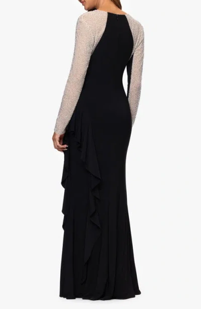 Xscape Evenings Beaded Long Sleeve Mermaid Gown In Black