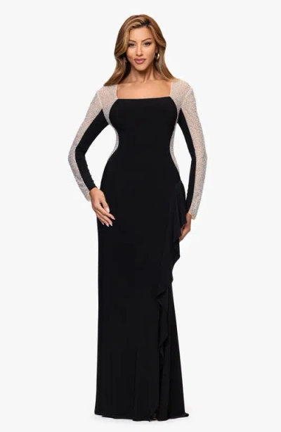 Xscape Evenings Beaded Long Sleeve Mermaid Gown In Black