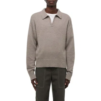 Helmut Lang Brushed Open Collar Polo Sweater In Gray