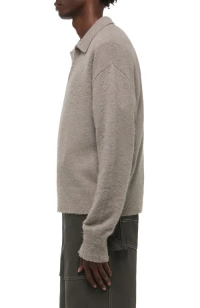 Helmut Lang Brushed Open Collar Polo Sweater In Gray