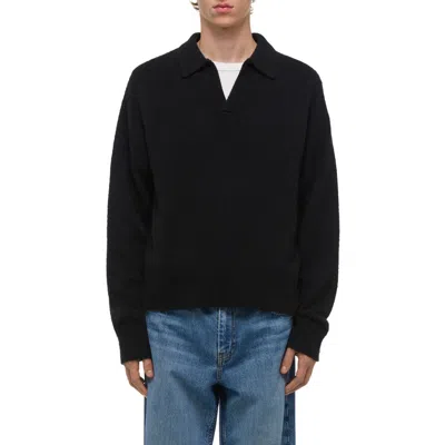 Helmut Lang Brushed Open Collar Polo Sweater In Black
