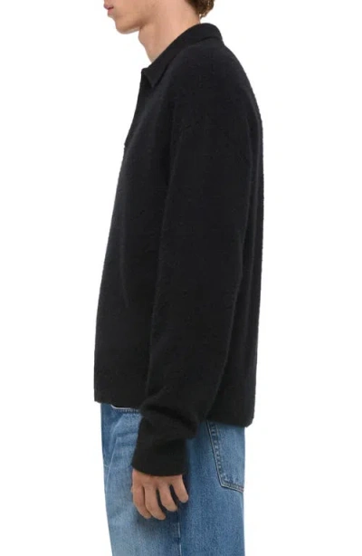 Helmut Lang Brushed Open Collar Polo Sweater In Black