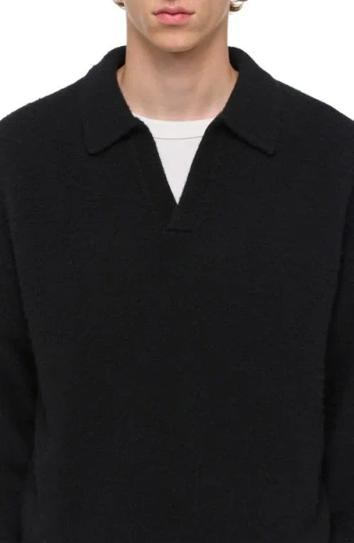 Helmut Lang Brushed Open Collar Polo Sweater In Black