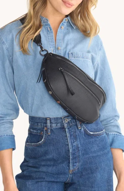 Hammitt Charles Leather Crossbody Belt Bag In Clear Black Brushed Gold Red Zip