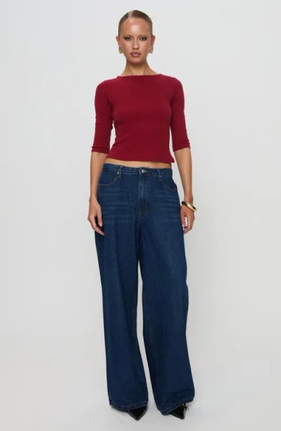 Princess Polly Elaia Three-quarter Sleeve Crop Top In Red