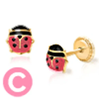 Tiny Blessings 14k Gold Red Lil' Ladybug Studs Screw Back Earrings In Gold