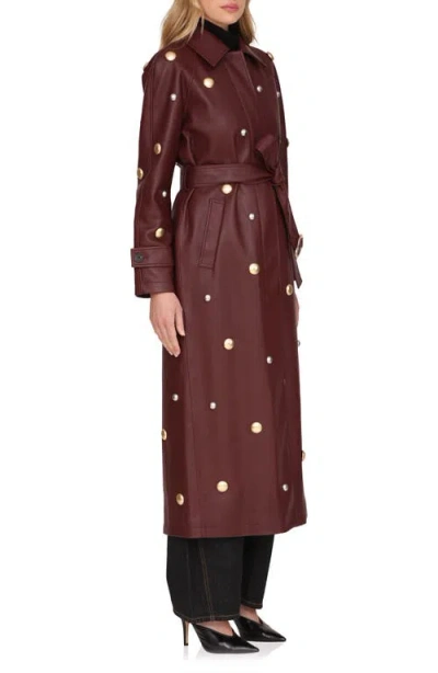 Avec Les Filles Studded Faux Ever Leather Belted Trench Coat In Brown