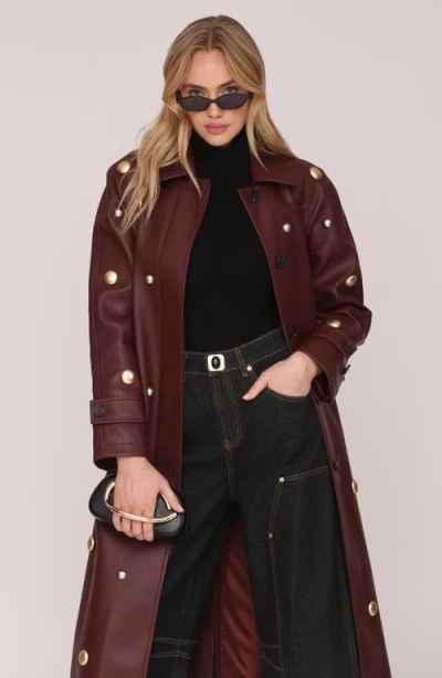 Avec Les Filles Studded Faux Ever Leather Belted Trench Coat In Brown