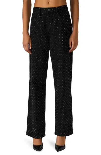 Steve Madden Avaline Crystal Embellished High Waist Relaxed Straight Leg Jeans In Black