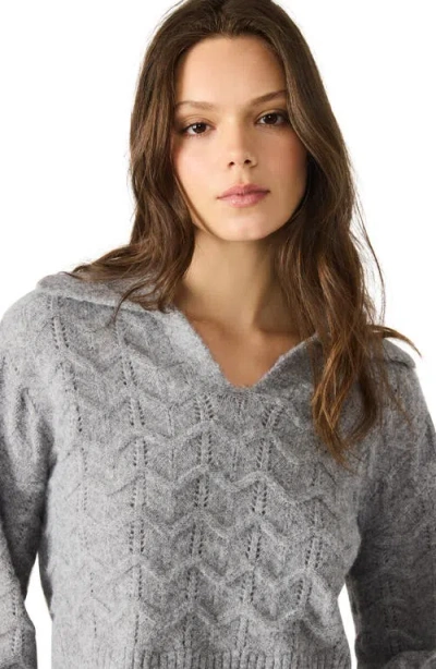 Steve Madden Esthere Pointelle Collar Sweater In Gray