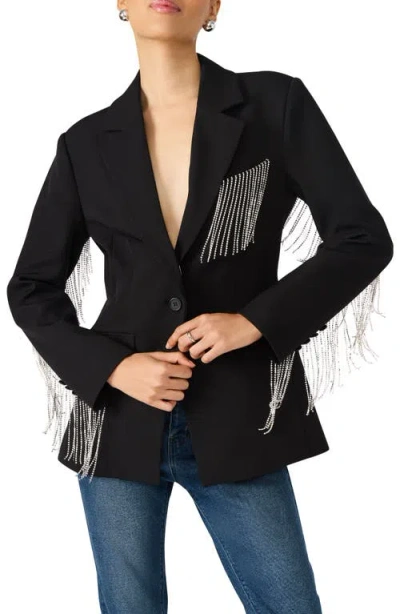 Steve Madden Luxe Gem Fringe Blazer In Black