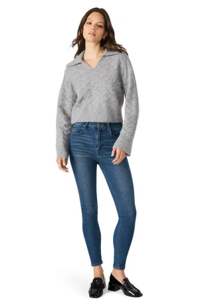 Steve Madden Esthere Pointelle Collar Sweater In Gray
