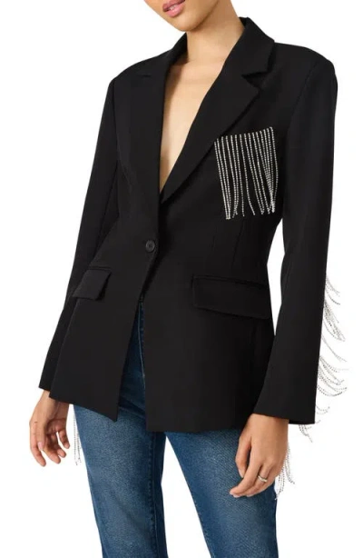 Steve Madden Luxe Gem Fringe Blazer In Black
