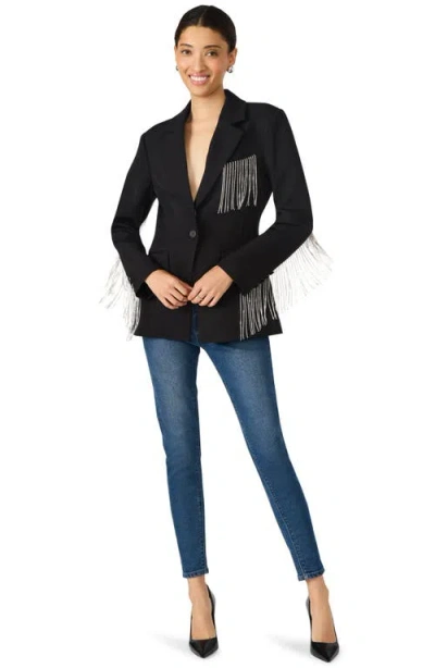 Steve Madden Luxe Gem Fringe Blazer In Black