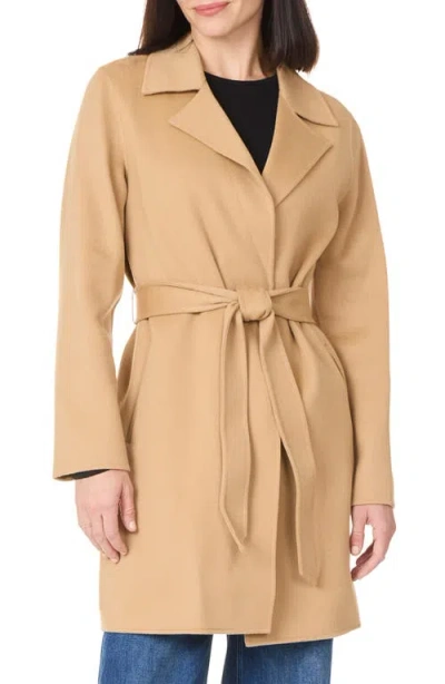 Sofia Cashmere Double Face Wool Blend Wrap Coat In Gold
