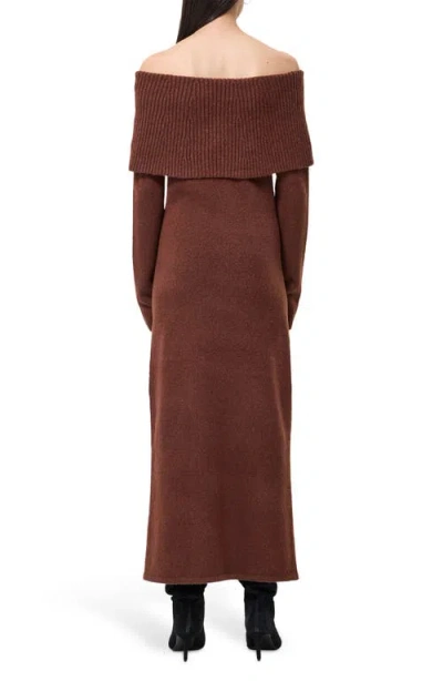 French Connection Emilia Off The Shoulder Long Sleeve Maxi Sweater Dress In Brown