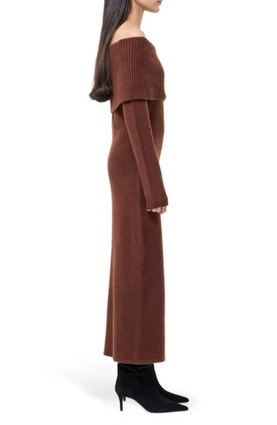 French Connection Emilia Off The Shoulder Long Sleeve Maxi Sweater Dress In Brown