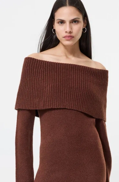 French Connection Emilia Off The Shoulder Long Sleeve Maxi Sweater Dress In Brown