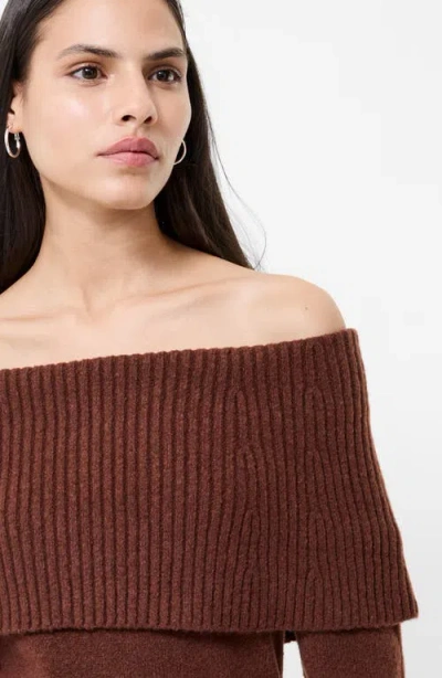 French Connection Emilia Off The Shoulder Long Sleeve Maxi Sweater Dress In Brown