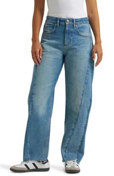 Lee Rider Low Slung Raw Hem Barrel Leg Jeans In Blue