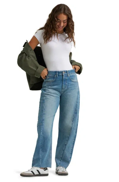 Lee Rider Low Slung Raw Hem Barrel Leg Jeans In Blue