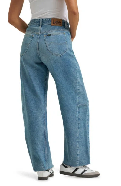 Lee Rider Low Slung Raw Hem Barrel Leg Jeans In Blue