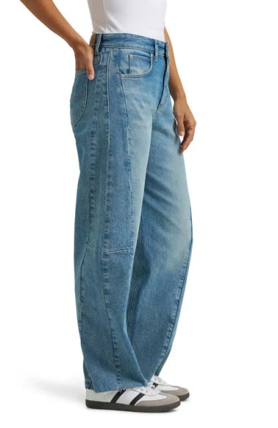 Lee Rider Low Slung Raw Hem Barrel Leg Jeans In Blue