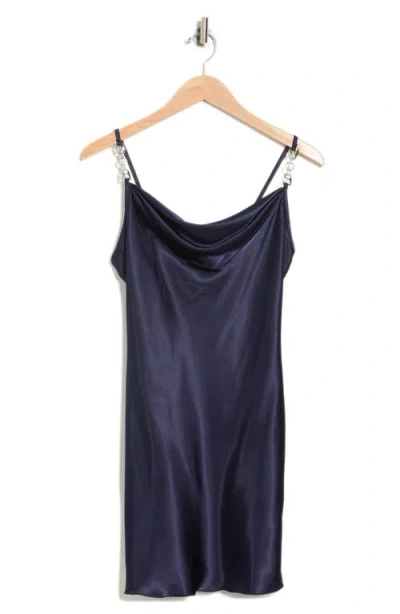 Jump Apparel Satin Cowl Neck Slip Dress In Blue