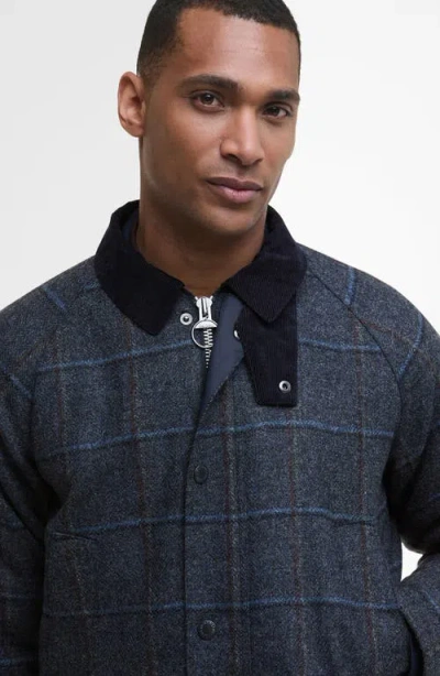 Barbour Bedale Check Corduroy Collar Wool Jacket In Blue