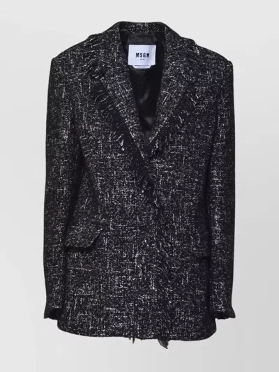 Msgm Tailored Textured Jacket With Frayed Edges In Gray