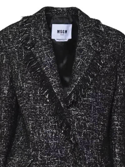 Msgm Tailored Textured Jacket With Frayed Edges In Gray