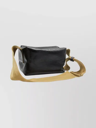 Uma Wang Textured Leather Shoulder Bag With Adjustable Strap In Black