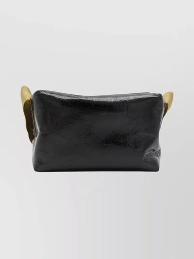 Uma Wang Textured Leather Shoulder Bag With Adjustable Strap In Black