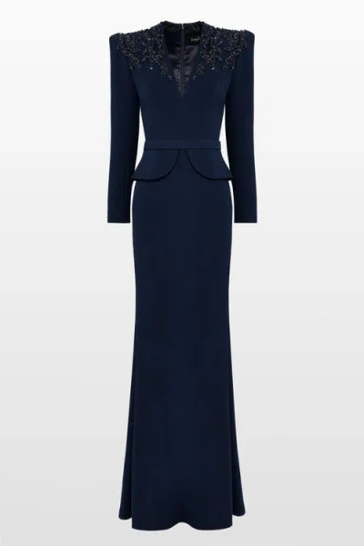 Jenny Packham Night Flowering Sequin-embellished V-neck Maxi Dress In Blue