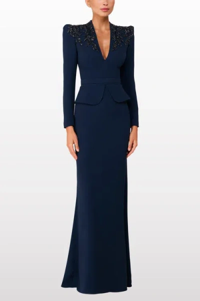 Jenny Packham Night Flowering Sequin-embellished V-neck Maxi Dress In Blue